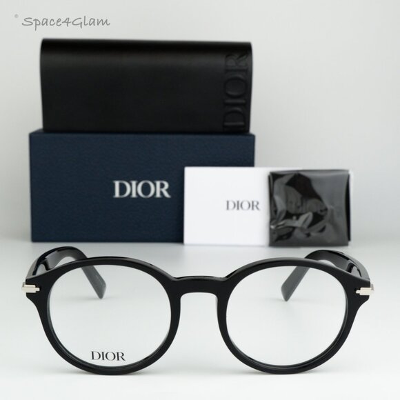Dior Men Eyeglasses Shiny Black Demo Round DIORBLACKSUITO RI 1000 BRAND NEW - Picture 1 of 11